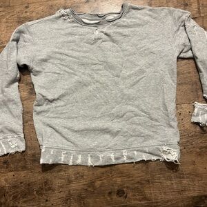 MOTHER Gray Distressed Sweatshirt